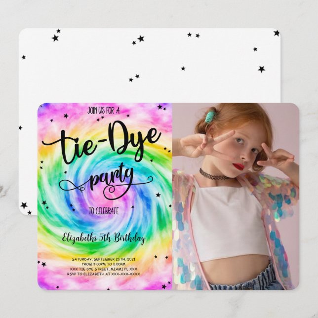 Tie Dye Photo Invitation (Front/Back)