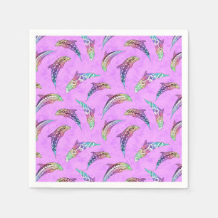 Tie Dye Pink Marine Animals Dolphins Marlins Napkin