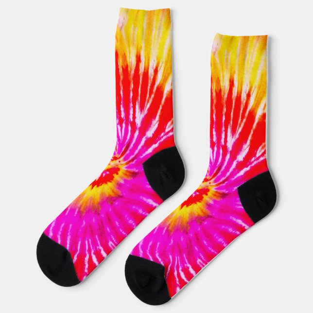 Tie Dye Pink Red and Yellow Design Socks (Left)