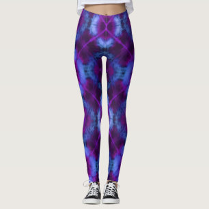 Tie-Dye Plaid in Magenta Purple and Blue Leggings