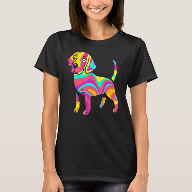 Tie-Dye Psychedelic Beagle Puppy Dog Rainbow Tripp T-Shirt (Front)