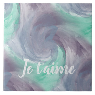 Tie-Dye Purple Green Painterly Watercolor in Love Ceramic Tile