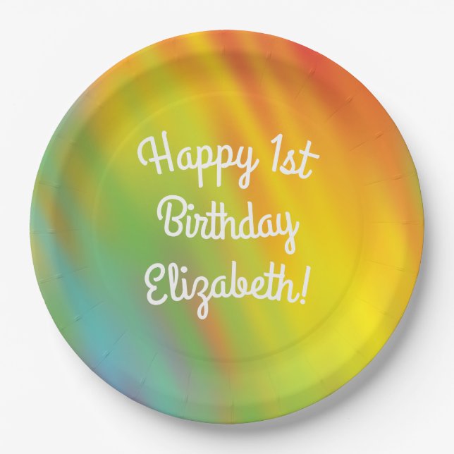 Tie Dye Rainbow Birthday Party Kids Cute Paper Plate (Front)