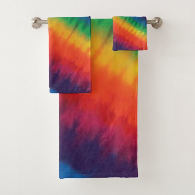 Tie Dye Rainbow Colours Bath Towel Set (Insitu)