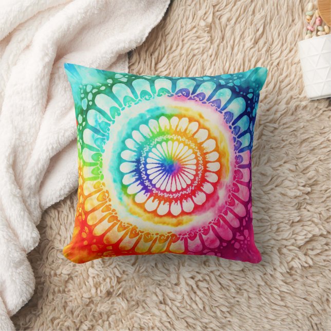 Tie Dye Rainbow Colours Bright Retro Cushion (Blanket)