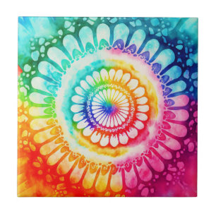 Tie Dye Rainbow Colours Retro Hippie Groovy  Ceramic Tile
