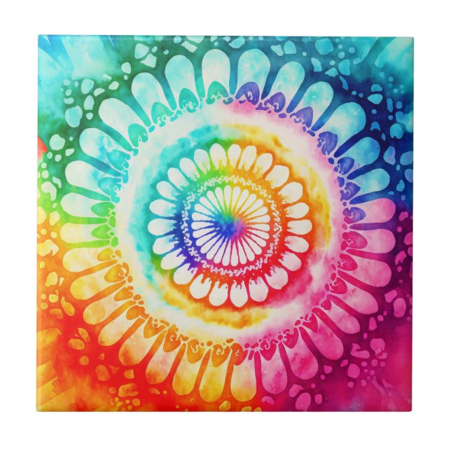 Tie Dye Rainbow Colours Retro Hippie Groovy  Ceramic Tile (Front)