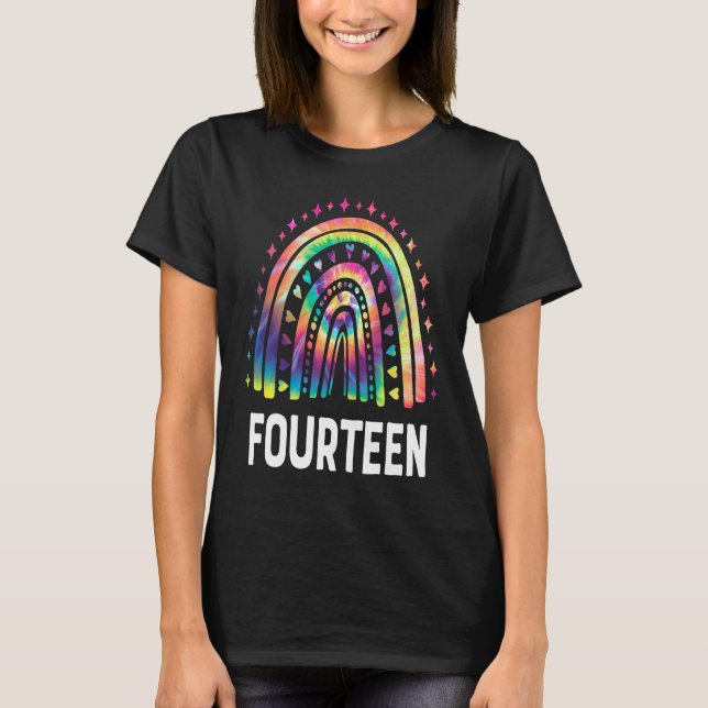 Tie Dye Rainbow Fourteen Year Old 14 Bday 14th Bir T-Shirt (Front)
