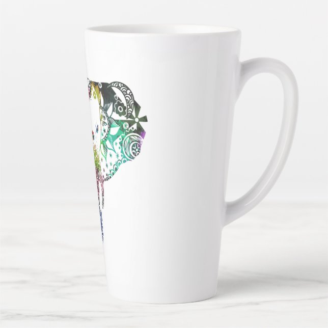 Tie dye rainbow line tangle elephant latte mug (Right)