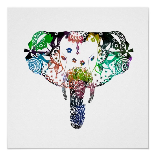 Tie dye rainbow line tangle elephant poster (Front)