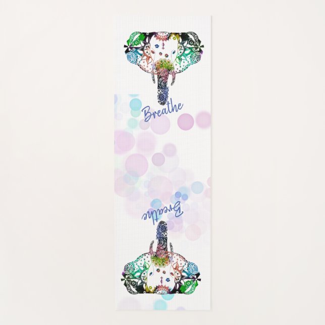 Tie dye rainbow line tangle elephant with bubbles yoga mat (Front)
