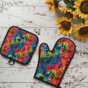 Tie Dye Retro Colorful Oven Mitt & Pot Holder Set