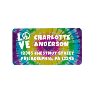Tie-Dye Return Address Labels Peace and Love
