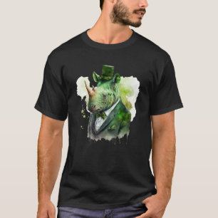 Tie Dye Rhino Tuxedo Leprechaun Hat St Patrick's D T-Shirt