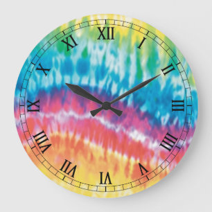 Tie Dye Round Roman Numerals Clock