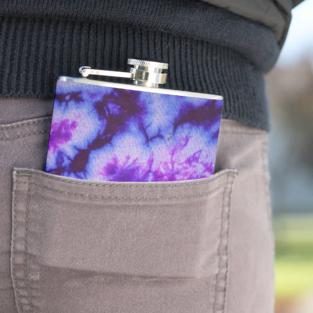 Tie Dye Shades of Purple & Blue Hip Flask (In Situ)