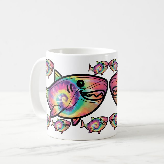 Tie Dye Shark: A Colourful Aquatic Delight Coffee Mug (Front Left)
