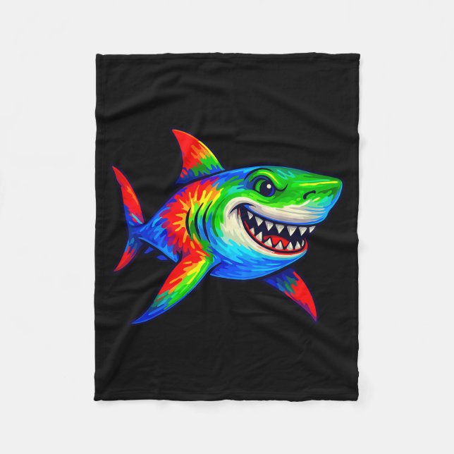 Tie-dye Shark Peace Sign Hipe  Fleece Blanket (Front)