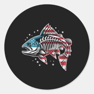 Tie Dye Skeleton Salmon American 4th Of July Fish Classic Round Sticker