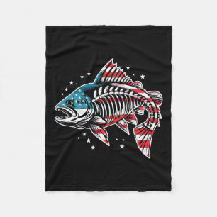 Tie Dye Skeleton Salmon American 4th Of July Fish Fleece Blanket