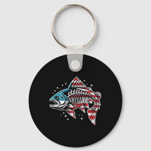 Tie Dye Skeleton Salmon American 4th Of July Fish Key Ring
