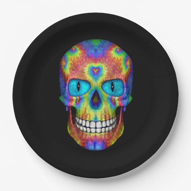 Tie Dye Skull Dead Zombie Undead  Paper Plates (Front)