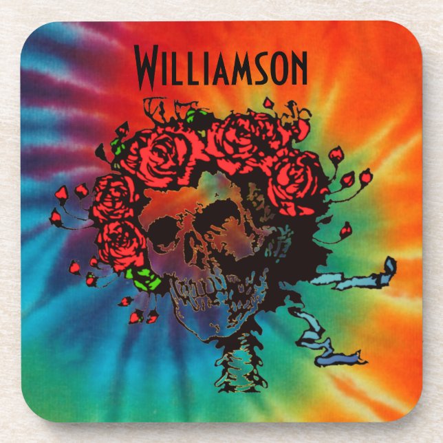 Tie Dye Skull with Roses Coaster (Front)
