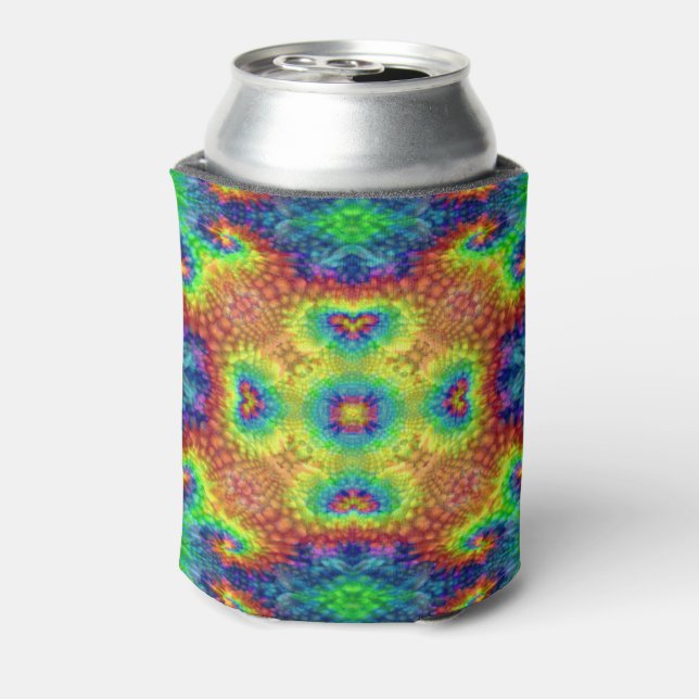 Tie Dye Sky Vintage Fractal Kaleidoscope Can Cooler (Can Back)