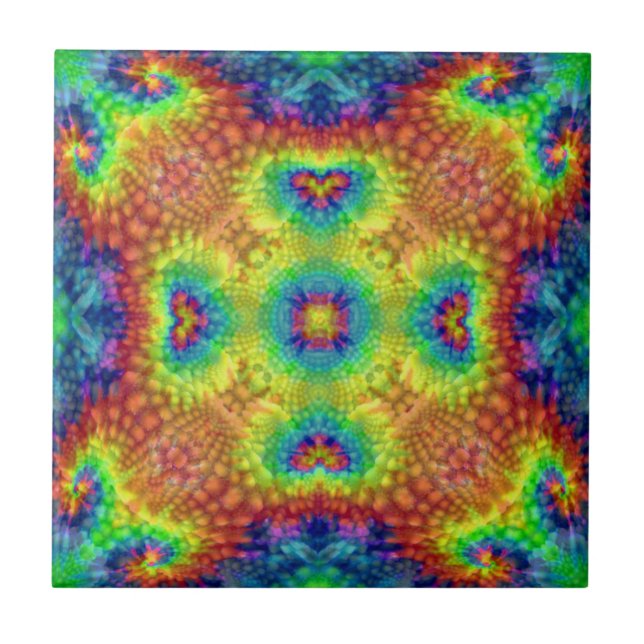 Tie Dye Sky Vintage Fractal Kaleidoscope Tile (Front)