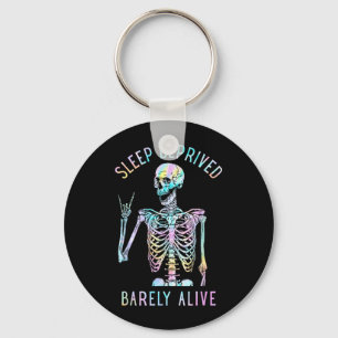 Tie Dye Sleep Deprived Barely Alive Skull Skeleton Key Ring