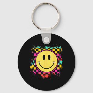 Tie Dye Smile Face Chequered Pattern Happy Smiling Key Ring