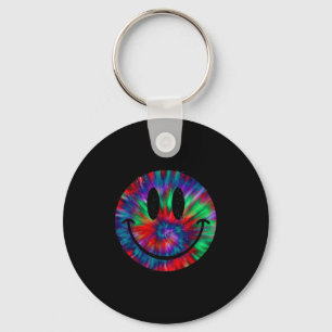 Tie dye smile face retro rainbow design kids youth key ring