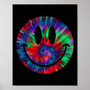 Tie dye smile face retro rainbow design kids youth poster