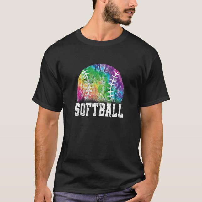 Tie Dye Softball Distressed Logo T-Shirt (Front)