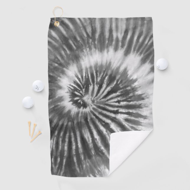 Tie-Dye Spiral Swirl - Black Golf Towel (InSitu)
