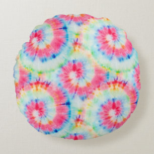 Tie Dye Spiral, watercolor art. Round Cushion