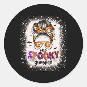 Tie Dye Spooky Grandma Halloween Monster Messy Bun Classic Round Sticker