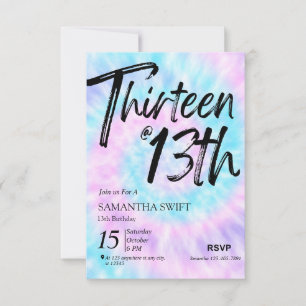 Tie Dye Sweet 13th birthday invitations