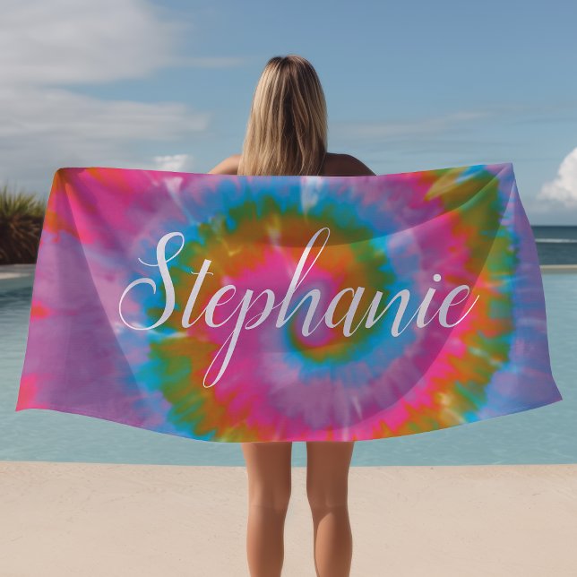 Tie Dye Swirl Abstract Personalised Summer  Beach Towel (Creator Uploaded)