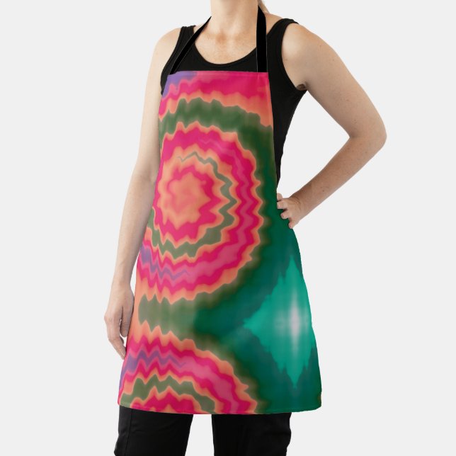 Tie dye swirl funky retro groovy colourful pattern apron (Insitu)