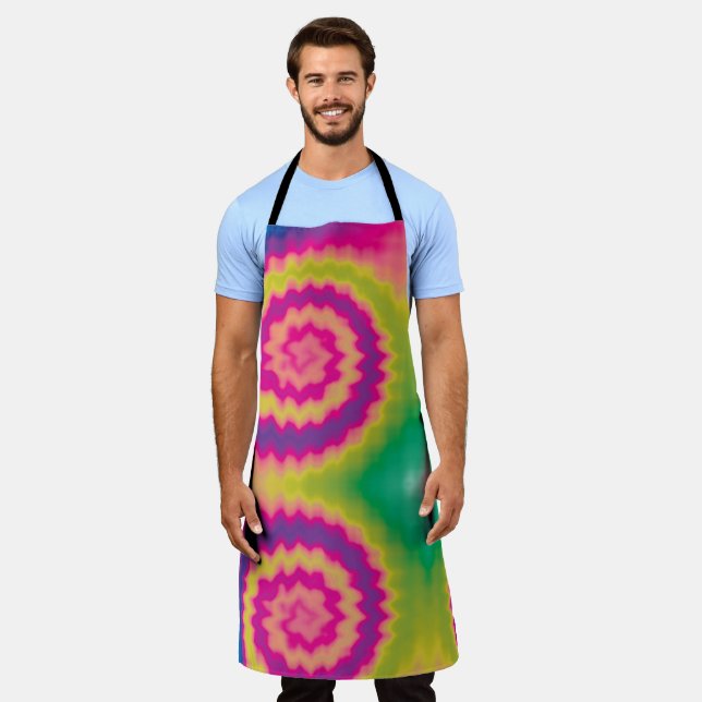 Tie dye swirl funky retro groovy colourful pattern apron (Worn)