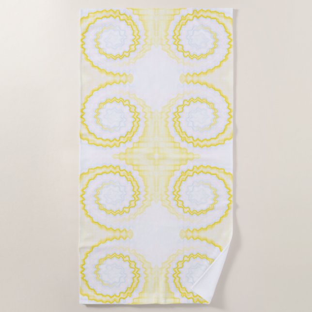 Tie dye swirl funky retro groovy yellow white beach towel (Front)