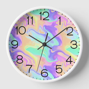 Tie Dye Swirl Marble Retro Groovy Clock