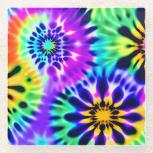 Tie Dye Swirling Pattern Design Glass Coaster
