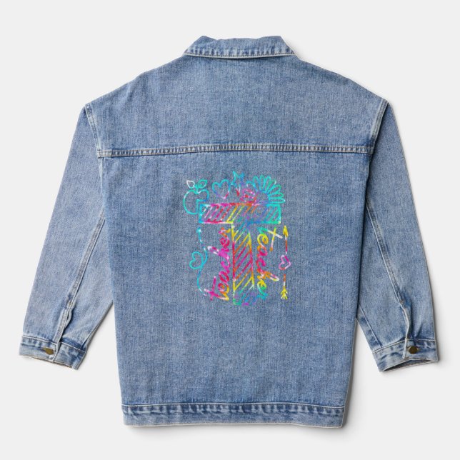 Tie Dye Teacher  Teacher Life Teacher Appreciation Denim Jacket (Back)