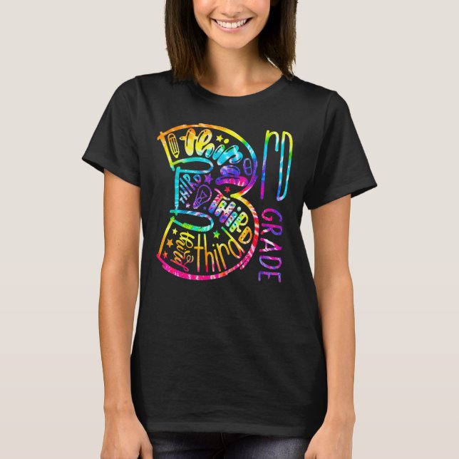 Tie Dye Third 3rd Grade Typography Back To School  T-Shirt (Front)
