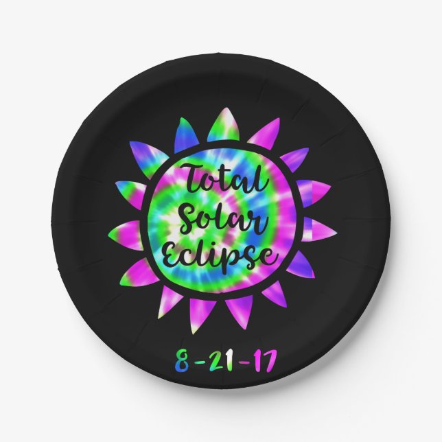 Tie Dye Total Solar Eclipse Paper Party Plate (Front)