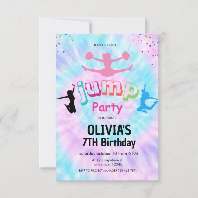 Tie Dye Trampoline Park Birthday invitation (Front)
