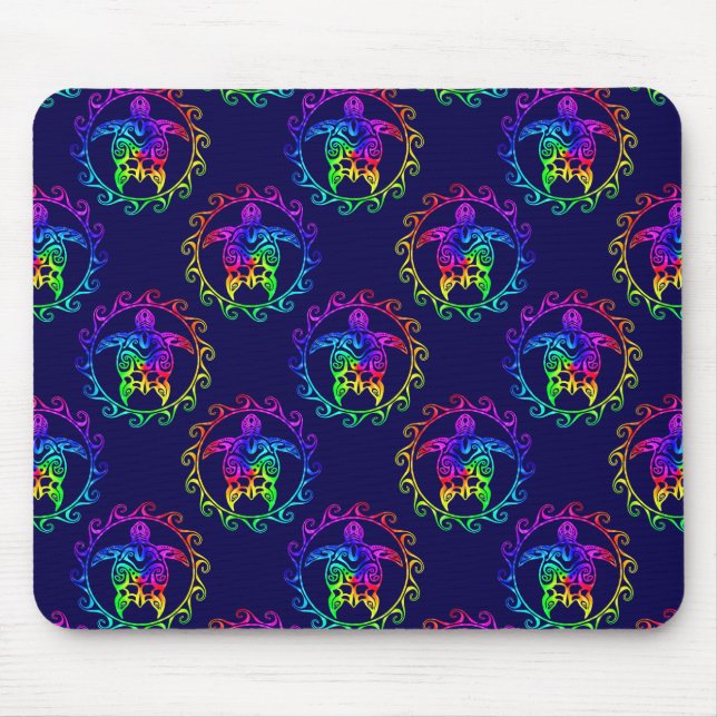 Tie Dye Tribal Turtle Moari Sun Blue Mouse Pad (Front)