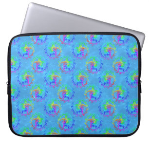 Tie Dye Tribal Turtle Moari Sun Light Blue Laptop Sleeve